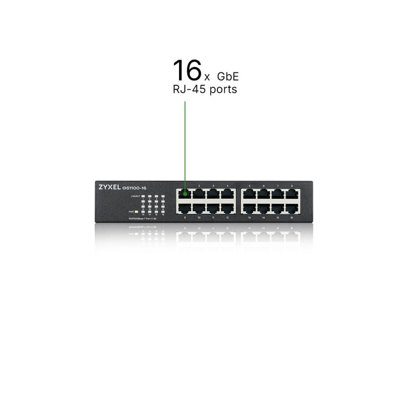 Zyxel 16-Port Gigabit Switch | Unmanaged | Fanless Design | Plug and Play Easy Installation | Network Ethernet Hub [GS1100-16v3] - Image 3